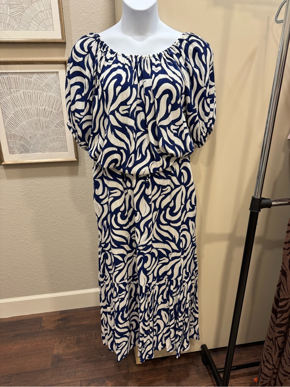 Women's Navy and White Printed Maxi 2 piece set XL